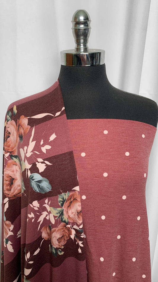 BURGUNDY DOT/FLORAL STRIPE BUNDLE : 2YD Burgundy Floral/Stripe PRS FT & 2YD Dot PRS FT : A25766