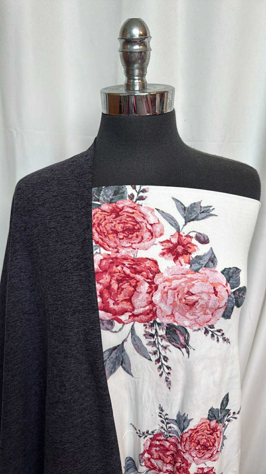 CHARCOAL/IVORY FLORAL BUNDLE : 2YD Charcoal Peached PF & 2YD Ivory Floral DBP : A28636