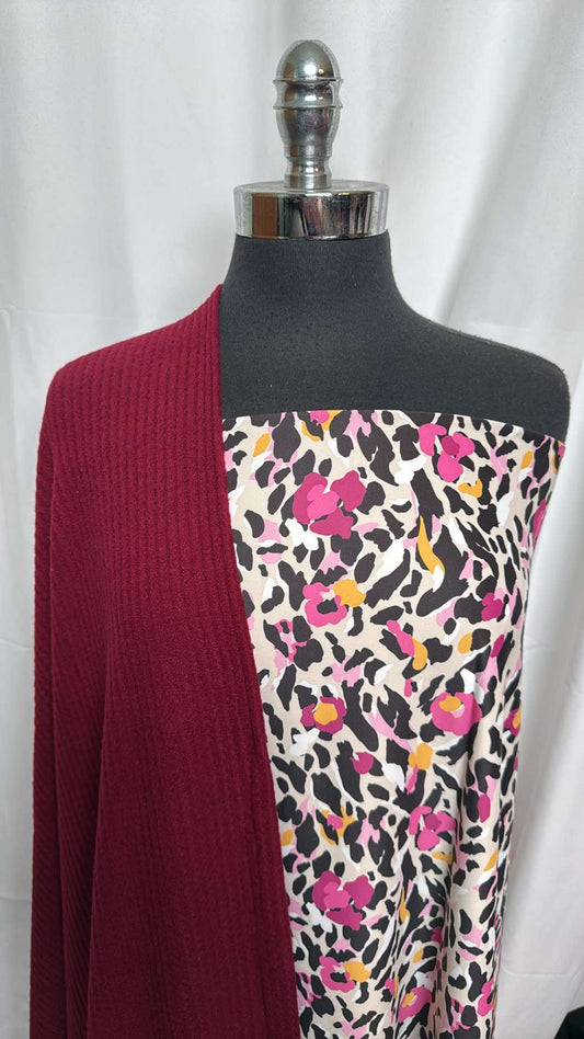 BURGUNDY/ANIMAL BUNDLE : 2YD Animal Print Yoga PF & 2YD Burgundy Brushed Waffle : A26032