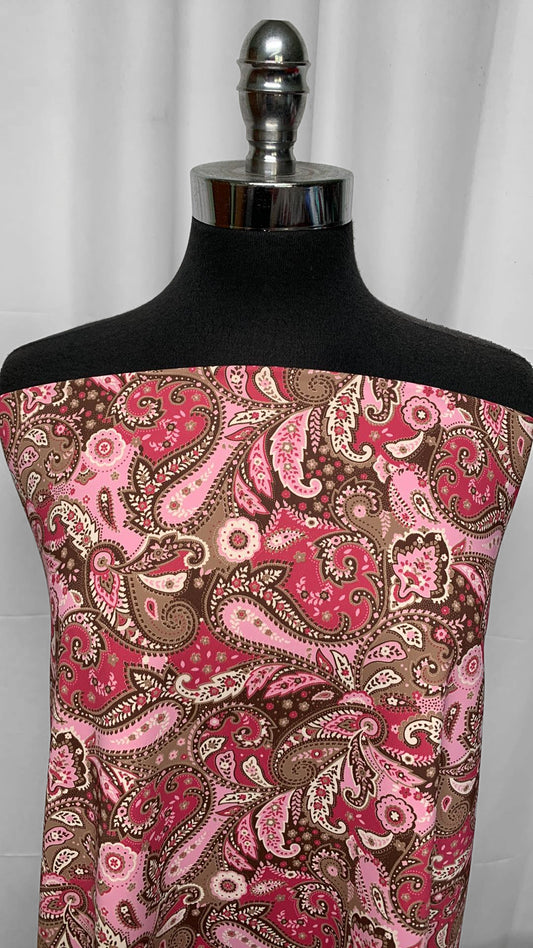 Pink/Brown Paisley - Poly/Spandex Brushed-Back Performance (50") - 2 Yard Cut