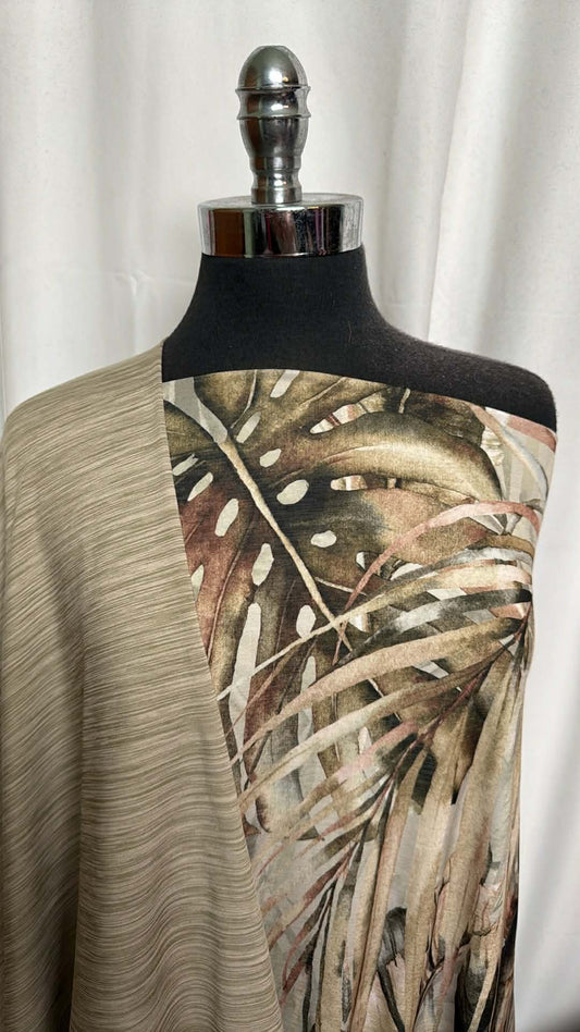 TAN/BROWN LEAVES BUNDLE : 2+YD Brown Leaves Bulgari & 1YD Tan Brushed-Back PF : A29853