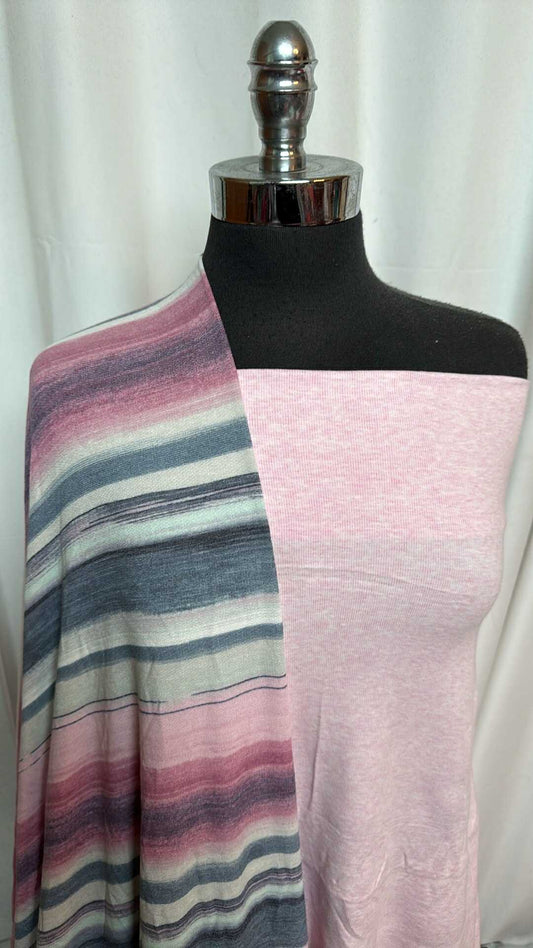 LIGHT PINK/STRIPE BUNDLE : 1YD Light Pink Organic C/S 1x1 Rib & 1YD Stripe PRS FT : A28654