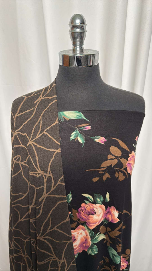 BURNOUT LEAVES/FLORAL BUNDLE : 2YD Leaves Bamboo/Poly Burnout & 2YD Floral R/S : A26277