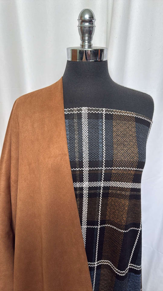SUEDE/PUFF PLAID BUNDLE : 2+YD Plaid Puff ITY & 2YD Camel Suede Scuba : A26080