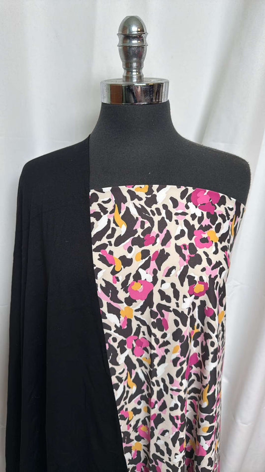 BLACK/ANIMAL BUNDLE : 1+YD Animal Print Yoga PF & 1.5YD Black P/C Jersey (72" Wide) : A26044