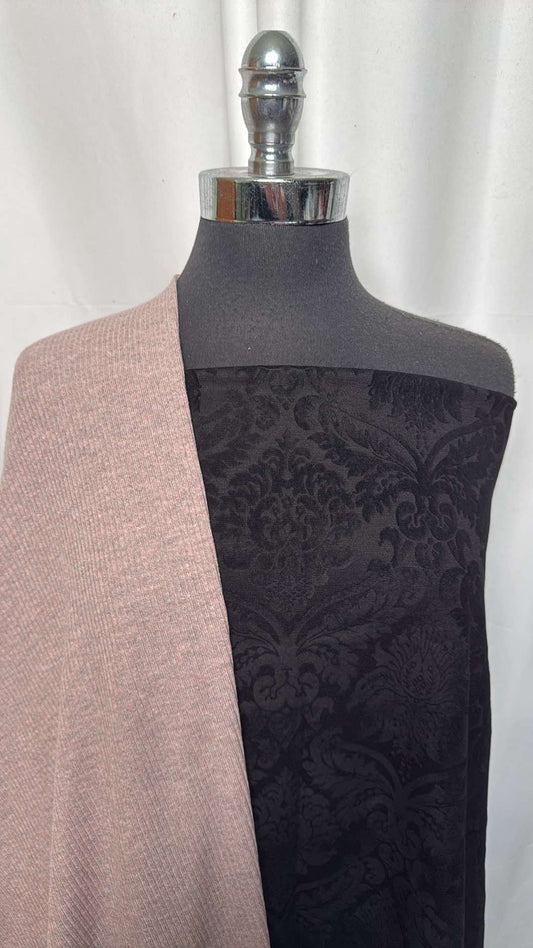 BLACK FLOCKED/RIB BUNDLE : 2YD Black Flocked Ponte & 2YD Rib Sweater : A26641