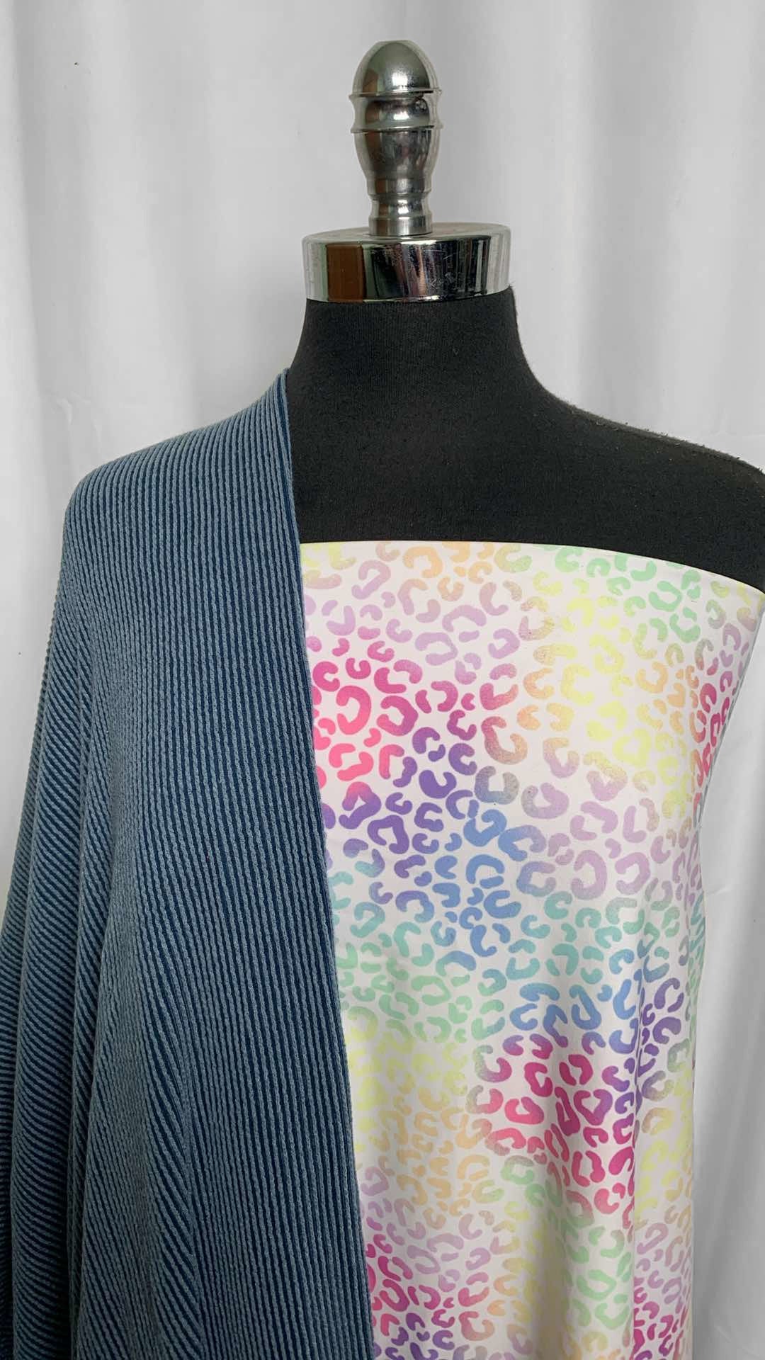 PASTEL LEOPARD/BLUE RIB BUNDLE : 1.5YD Pastel Leopard Brushed PF & 1.5YD Blue Urban Rib : A25899