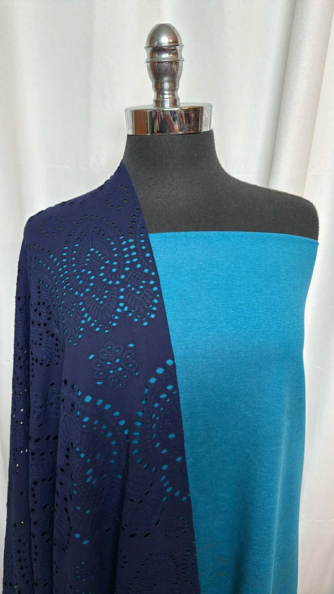 CERULEAN/NAVY EYELET BUNDLE : 1YD Cerulean Peached PF & 1.5YD Navy N/S Eyelet : A28738