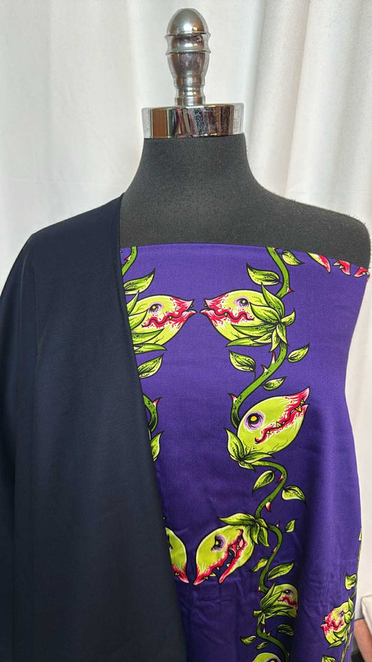 NAVY/PURPLE PLANT BUNDLE : 2YD Purple Plant Cotton Woven & 4YD Navy C/S Woven : A28804