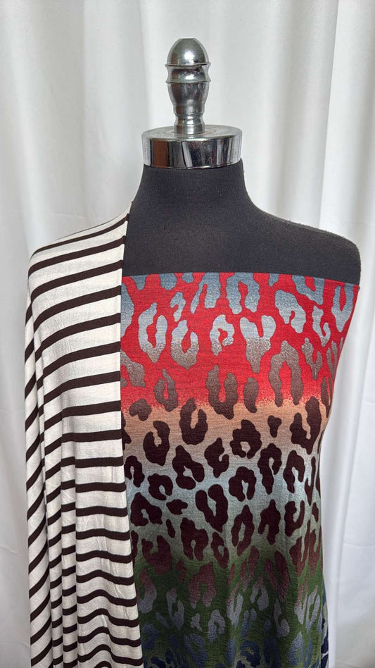 BROWN STRIPE/OMBRE LEOPARD BUNDLE : 2YD Ombre Leopard R/S & 2YD Brown/White Stripe R/S : A26170