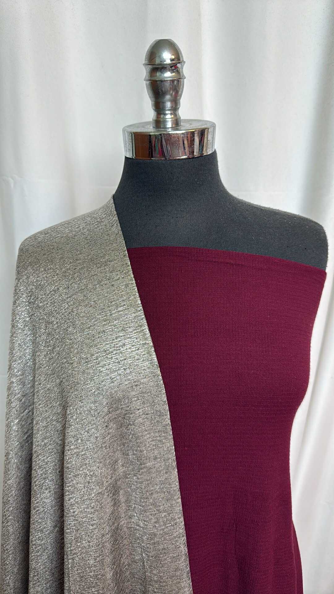 BURGUNDY/CHAMPAGNE BUNDLE : 2YD Burgundy Knit Gauze & 2YD Champagne Slinky SK w/Foil : A28642