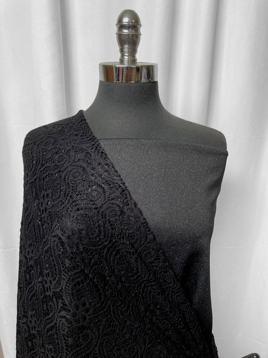 BLACK SHIMMER/LACE BUNDLE : 2YD Black/Silver Shimmer PF & 2YD Black Stretch Lace : A2544