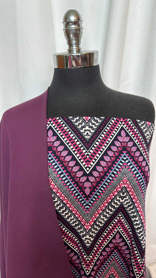 PURPLE/CHEVRON BUNDLE : 2YD Chevron DBP & 1YD Solid Peached PF : A28858