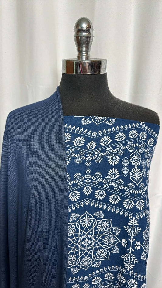 NAVY MANDALA/JEGGING BUNDLE : 2YD Jegging & 2YD Navy Mandala Bubble Crepe : A29591