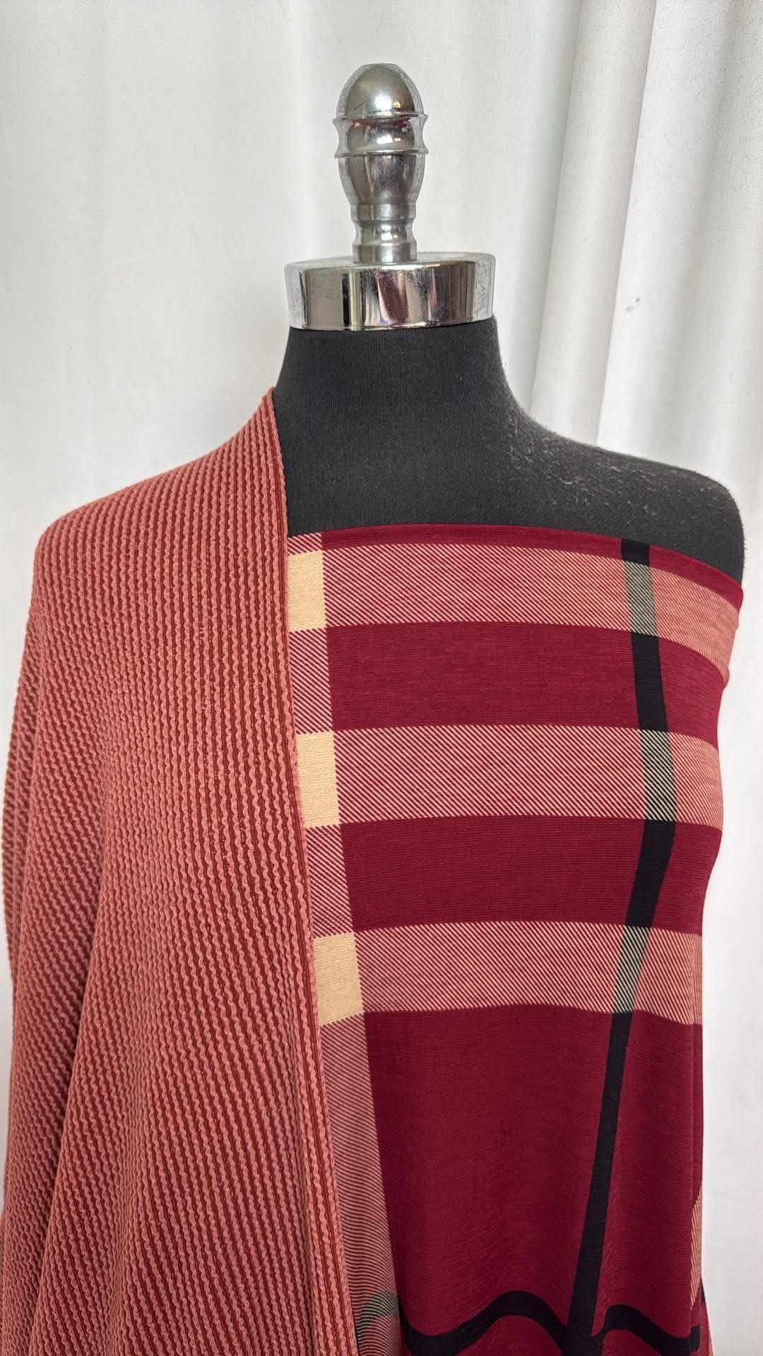 BURGUNDY PLAID BUNDLE : 2YD Burgundy Plaid Bulgari & 1YD Urban Rib : A31000
