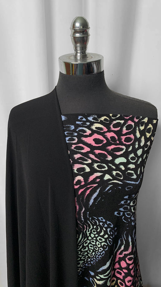 BLACK/OMBRE LEOPARD BUNDLE : 2YD Black Crepe Jersey & 2YD Ombre Leopard Slinky : A2350