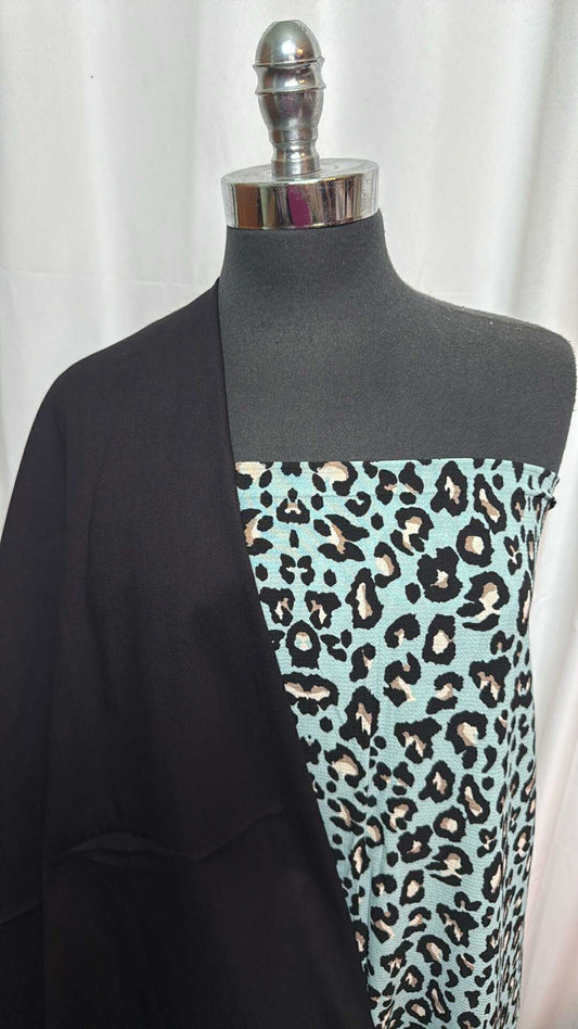 BLACK/BLUE LEOPARD BUNDLE : 2YD Blue Leopard Bubble Crepe & 3YD Black Stretch Twill : A27967