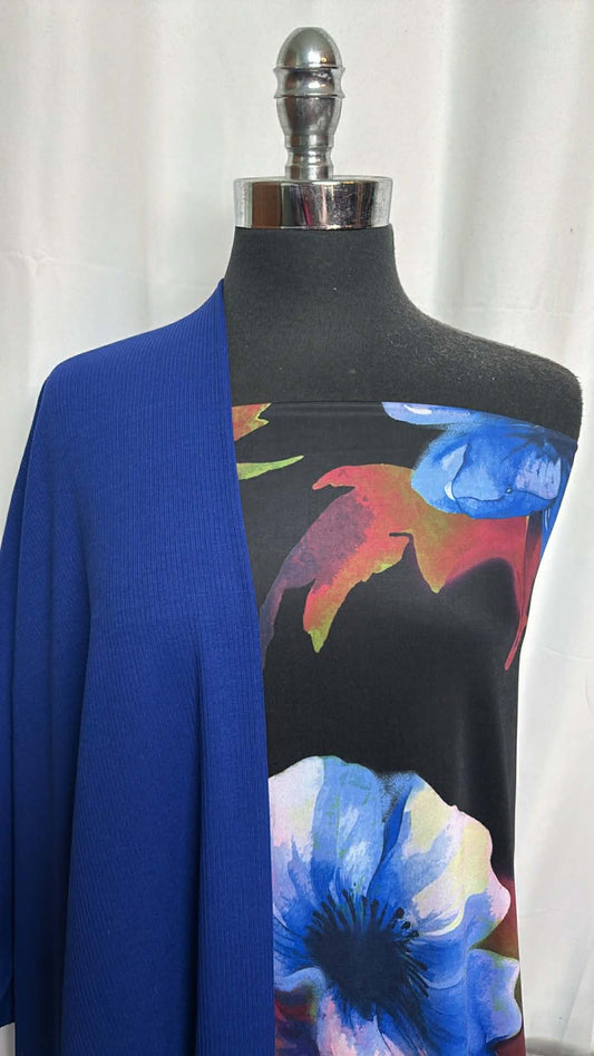 BLUE/BIG FLORAL BUNDLE : 2+YD Big Floral Venezia & 2YD Blue Heavy C/S Rib : A29498