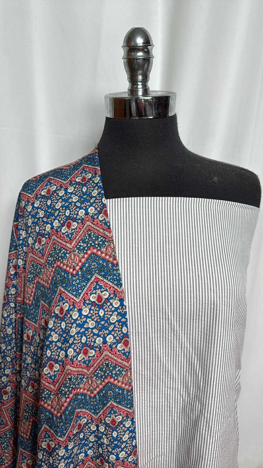 GREY STRIPE/CHEVRON BUNDLE : 2YD Grey Stripe Seersucker & 2YD Chevron Rayon Challis : A29213