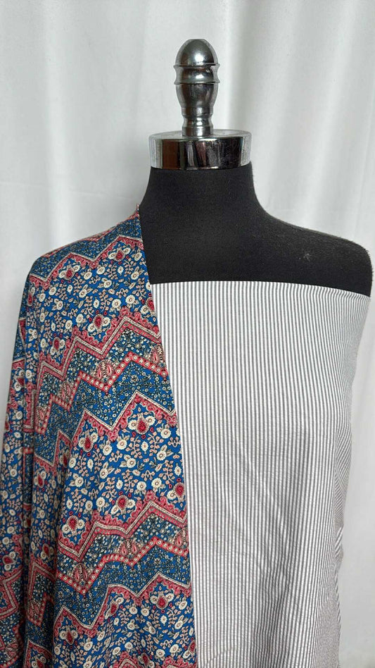 GREY STRIPE/CHEVRON BUNDLE : 2YD Grey Stripe Seersucker & 2YD Chevron Rayon Challis : A29213