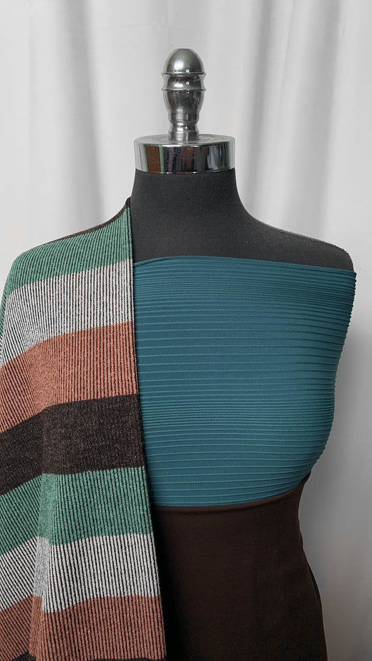 3YD Stripe Rib Sweater & 3YD Brown Italian Wool-Blend Woven w/Satin Back & 3YD Turquoise Horizontal Rib ITY : VSG007
