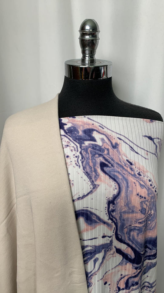 BONE/MARBLE RIB BUNDLE : 2YD Marble Rib DBP & 1.5YD Bone Sweatshirt Fleece : A2160