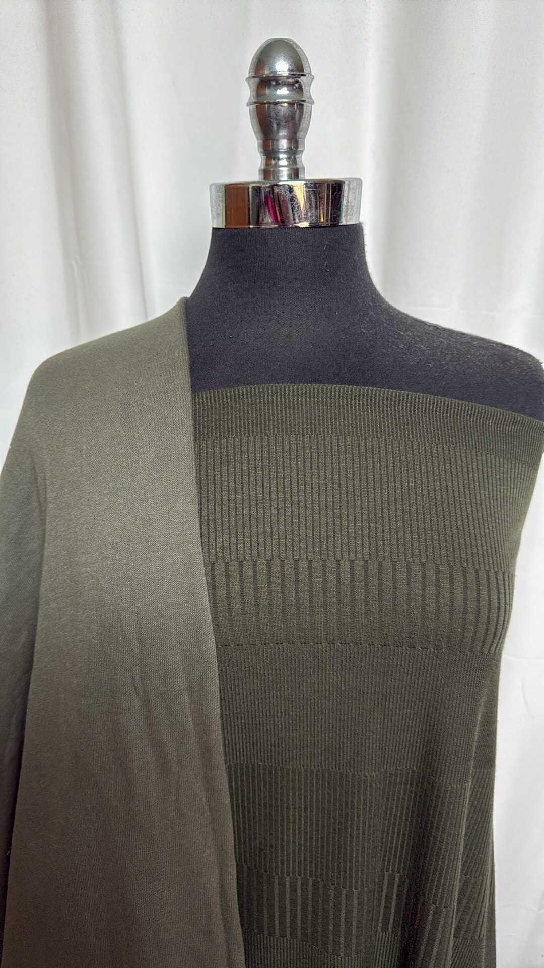 DOUBLE OLIVE BUNDLE : 2YD Olive Sweatshirt Fleece (72" Wide) & 1.5YD Olive Variegated Flat-Back Rib : A29123