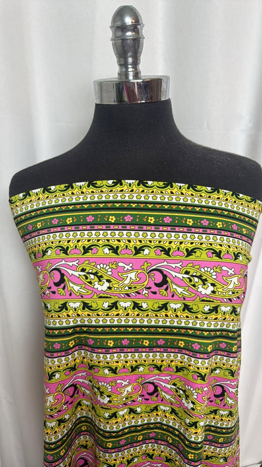 Pink/Green Paisley Stripe - Designer Nylon/Spandex Swim - 1 Yard Cut