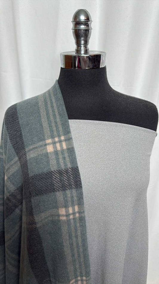 GREY/PLAID BUNDLE : 2YD Grey Rib PF & 1YD Plaid Brushed Hacci SK : A29171