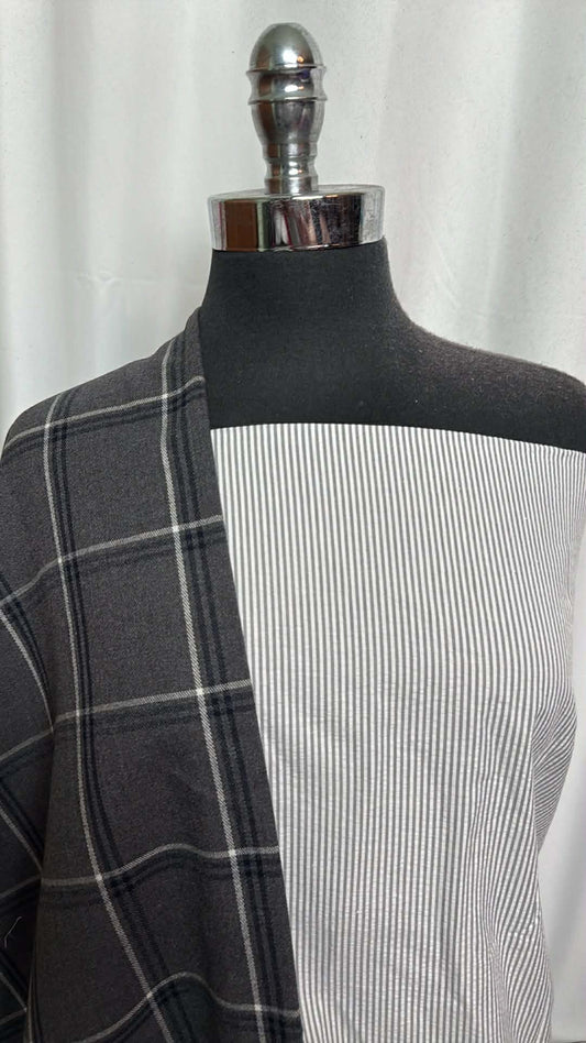 PLAID/SEERSUCKER BUNDLE : 2YD Seersucker Stripe & 2YD Plaid Flannel : A29823