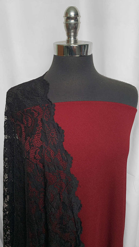 BURGUNDY/BLACK LACE BUNDLE : 2YD Burgundy Crepe Scuba & 1YD Black Lace : A25700