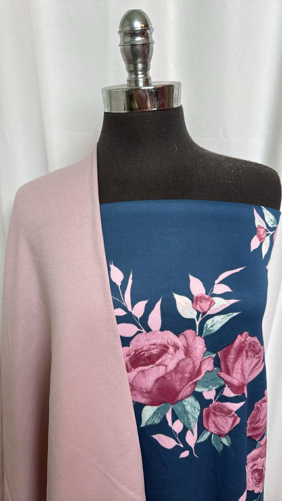 BLUSH/BLUE FLORAL BUNDLE : 2YD Blue Floral Scuba & 2YD Blush Nylon Ponte : A30166