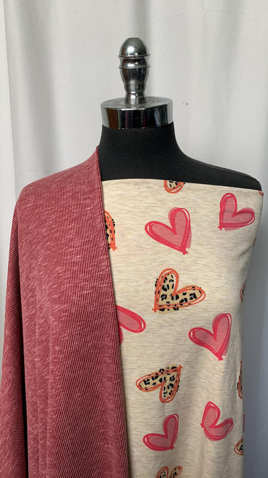 SANDWASH HEARTS BUNDLE : 2YD Oatmeal Hearts FT & 2YD Sandwash Rib : A1522