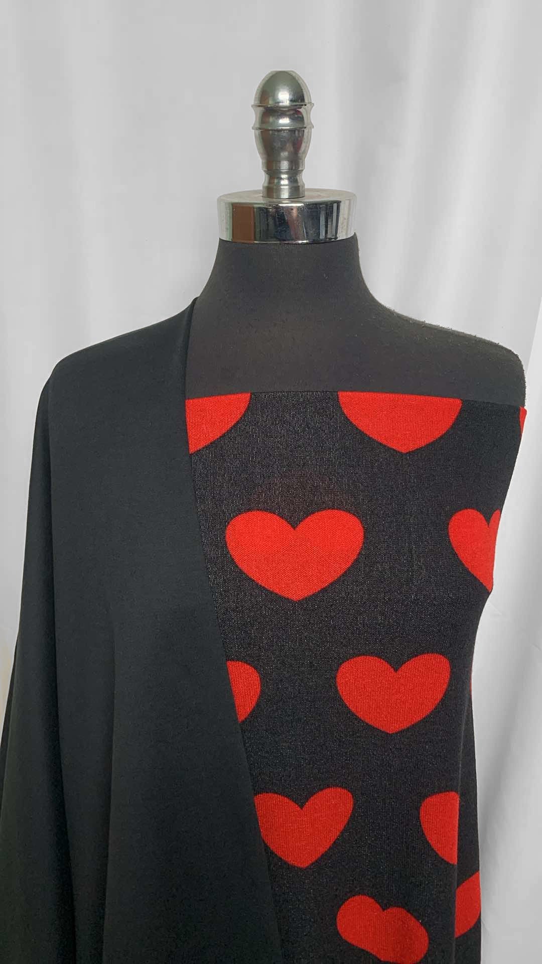 BLACK/RED HEARTS BUNDLE : 1YD Black/Red Hearts Hacci SK & 1YD Black 2-Tone Peached PF : A25929