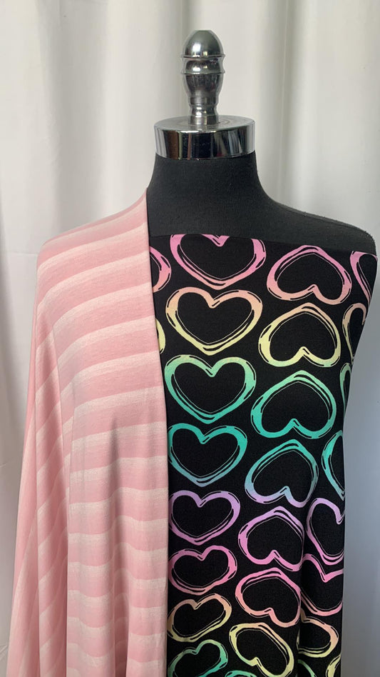 STRIPE OMBRE HEARTS BUNDLE : 2YD Black/Ombre Hearts DBP & 2YD Ombre Stripe R/S : A1374