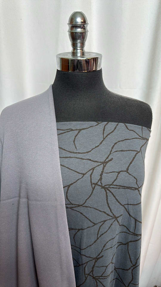 GREY/CHARCOAL LEAVES BUNDLE : 2YD Charcoal/Brown Leaves Bamboo/Poly & 1.5YD Grey Sweatshirt Fleece (72" Wide) : A28183