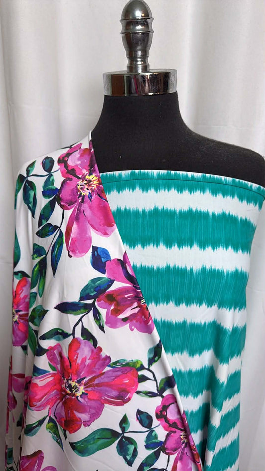 FLORAL/TIE DYE STRIPE BUNDLE : 1+YD Tie Dye Stripe N/S Swim & 2YD Floral N/S Swim : A29456