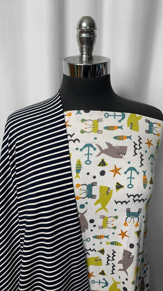 SEA/STRIPES BUNDLE : 2YD Sea Creatures C/S & 2YD Stripe C/S : A2308