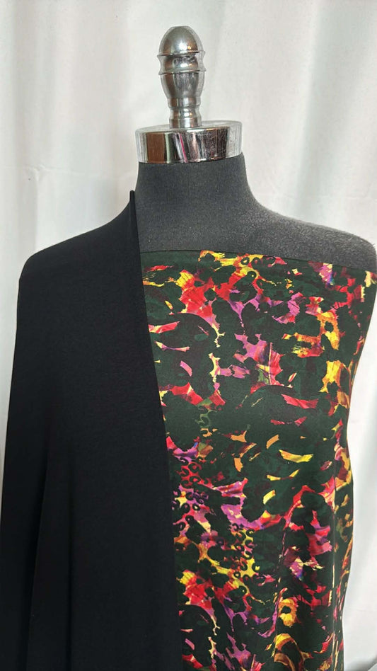 BLACK/ABSTRACT PEACHED BUNDLE : 1.5YD Abstract Peached PF & 2YD Black Modal/Spandex FT : A29640