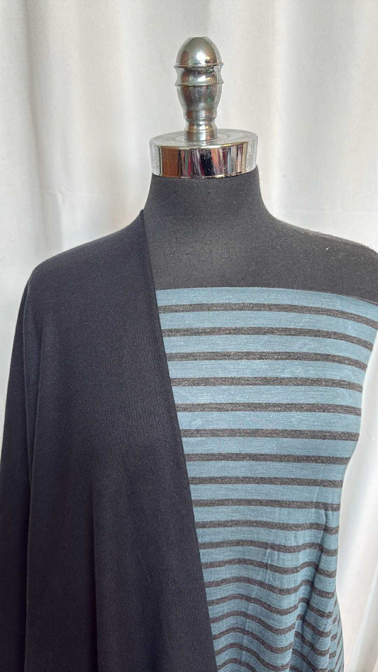 BLACK/BAMBOO STRIPE BUNDLE : 2YD Black Brushed Rib & 2YD Stripe Bamboo : A28497