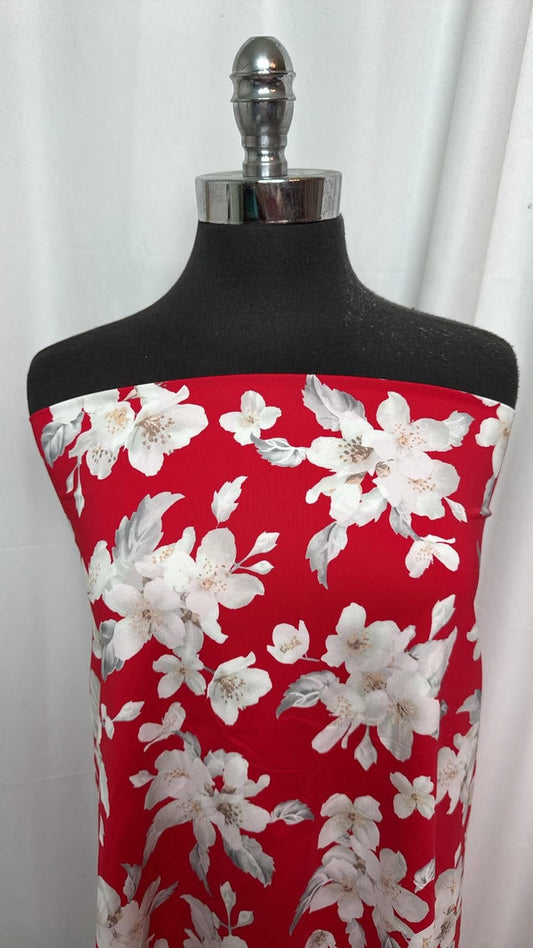 Red Floral - Nylon/Spandex Swim- 2 Yard Cut