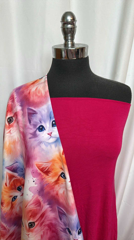 PINK/CATS BUNDLE : 1+YD Pink R/S & 1YD Cats Poly Fleece : A27838