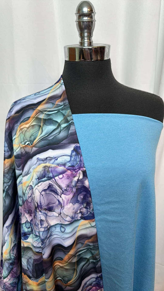 AQUA GEODE/WATERFALL BUNDLE : 2YD Aqua Geode Sport Fleece & 1.5YD Waterfall Heather Peached PF : A26990