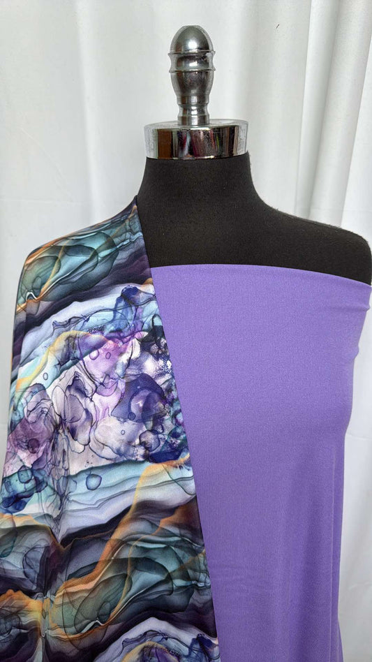 AMETHYST/TEAL GEODE BUNDLE : 1.5YD Teal Geode Sport Fleece & 2YD Amethyst Ribbed PF : A27292