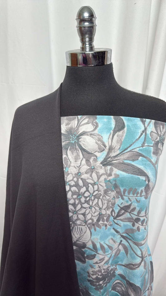 CHARCOAL/BLUE FLORAL BUNDLE : 1YD Blue/Grey Floral PRS FT & 2YD Charcoal C/S FT : A27233