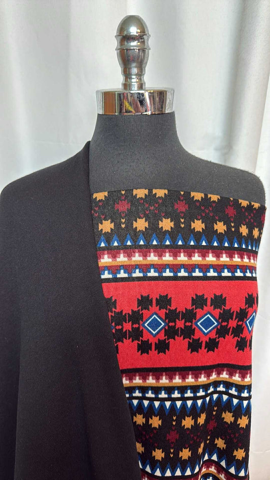 BLACK/GEO STRIPE BUNDLE : 2YD Black Sweatshirt Fleece (72" Wide) & 2YD Geo Stripe Hacci SK : A28787