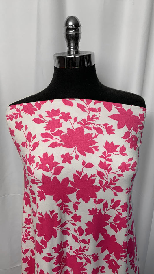 Pink/Ivory Floral - Double Brushed Poly Spandex - 2 Yard Cut