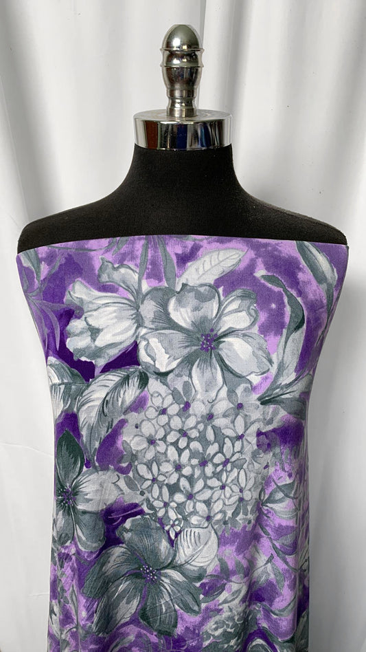 Purple/Grey Floral - Modal Spandex - By the Yard