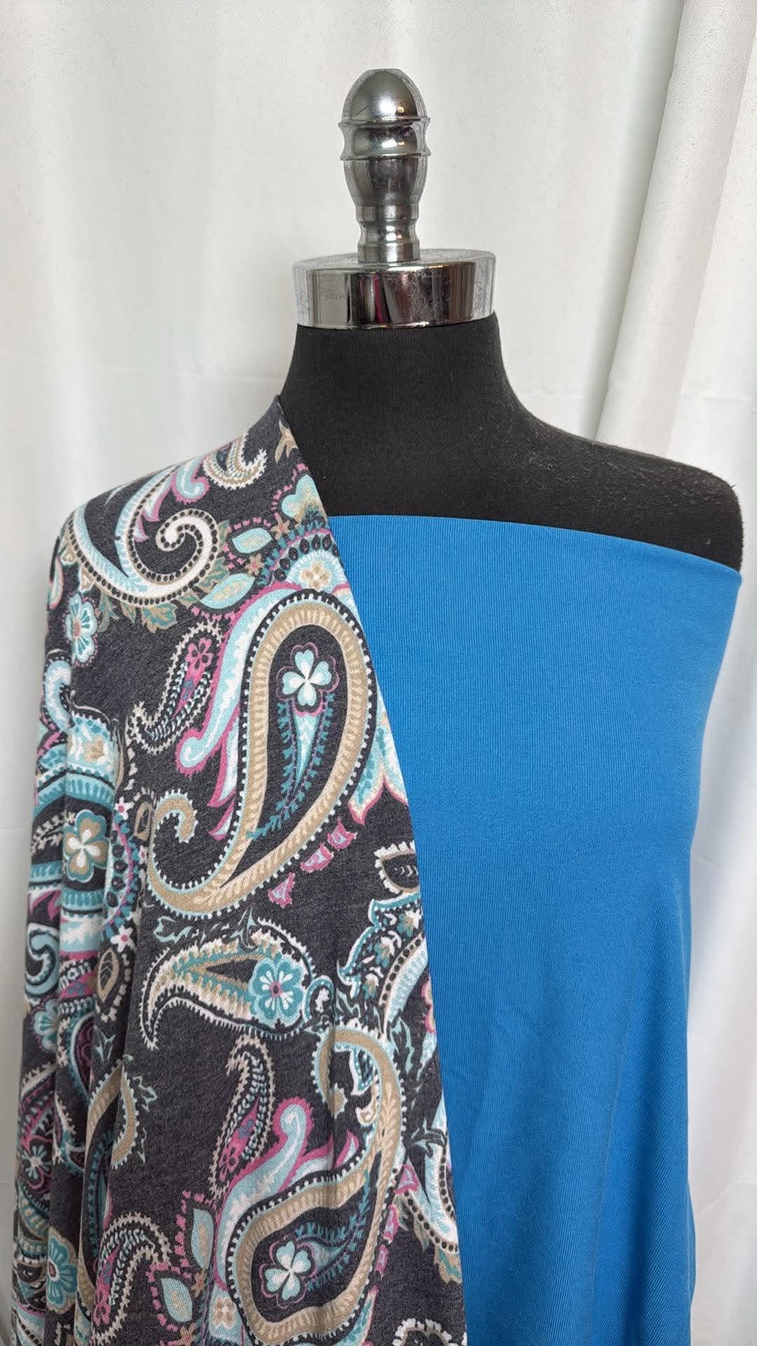 TURQUOISE/PAISLEY BUNDLE : 3YD Paisley PRS FT & 1YD Turquoise Rib Peached PF : A30582