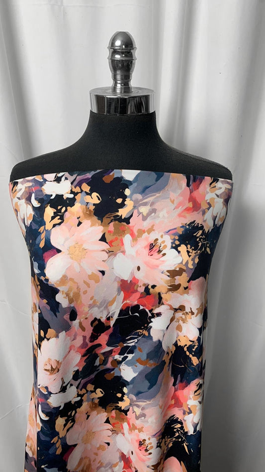 Black/Blush Floral - Peached Performance - 4 Yard Cut